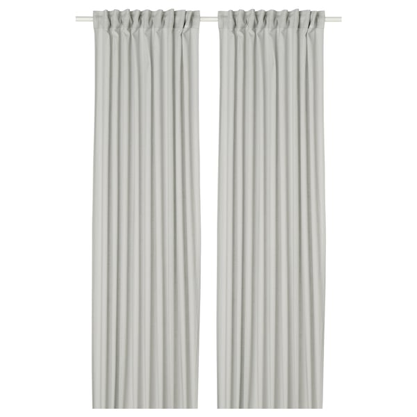 SILVERLÖNN light grey sheer curtains, made of cotton, hang straight with a rod pocket header.