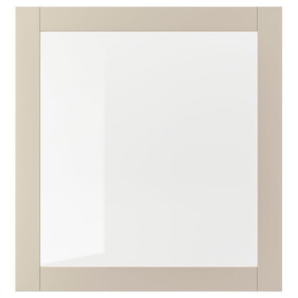 SINDVIK light grey-beige frame with clear glass, square design.