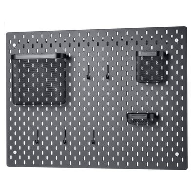 SKÅDIS grey pegboard with mesh pockets and hooks, wall organiser.