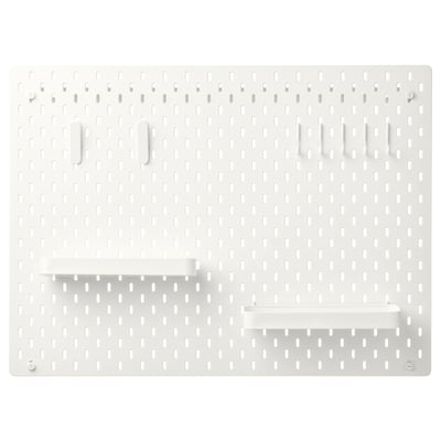 SKÅDIS white pegboard with hooks and shelves, rectangular shape, modular design.
