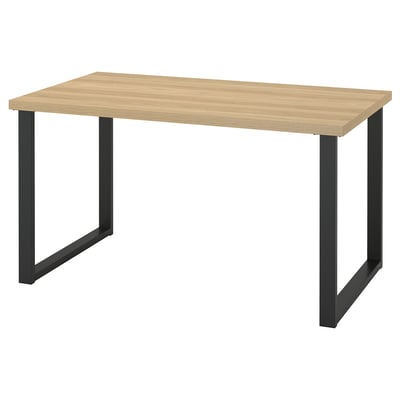 SKÅLSTA table, light wood top, black metal legs, rectangular shape, modern design.