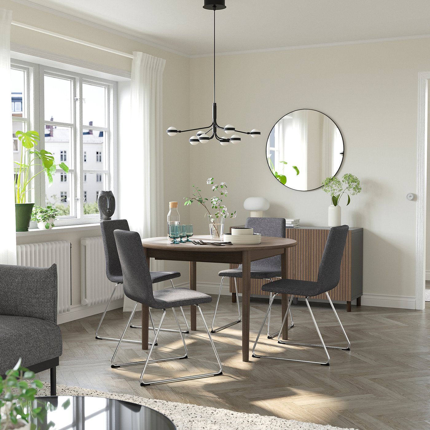SKANSNÄS / LILLÅNÄS table and 4 chairs, brown beech/chrome-plated