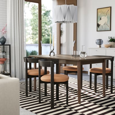 SKANSNÄS / STOCKHOLM 2025 Table and 4 chairs, brown beech/dark brown leather, 150/205 cm