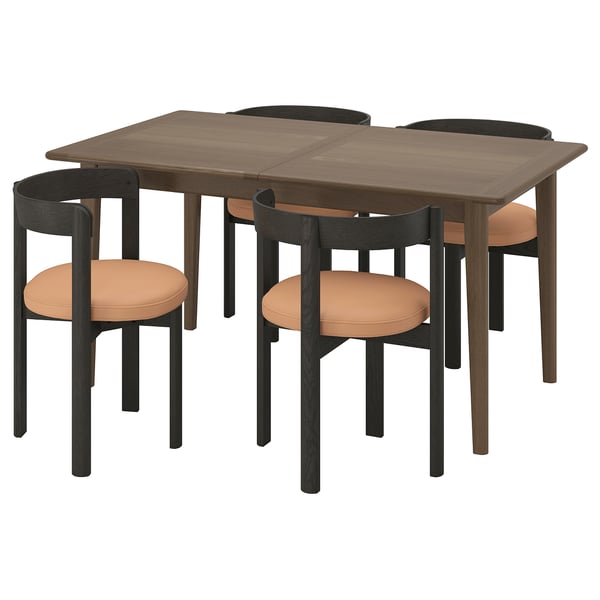 SKANSNÄS / STOCKHOLM 2025 Table and 4 chairs, brown beech/dark brown leather, 150/205 cm