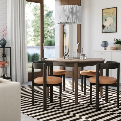 SKANSNÄS / STOCKHOLM 2025 Table and 4 chairs, brown beech veneer/dark brown leather, 115/170 cm