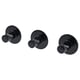Three sleek black wall hooks, circular shape, easy adhesive backing for tool-free mounting.
