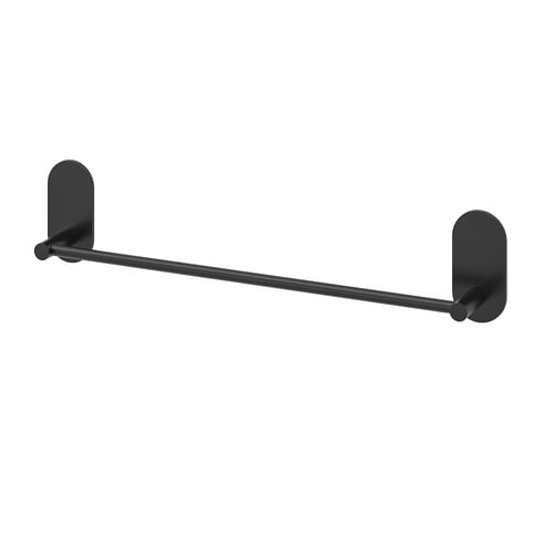 SKOGHALL, black towel rail, wall-mounted, minimalist design, aluminium with adhesive tape, sleek and modern.