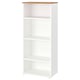 SKRUVBY white bookcase, 3 shelves, oak top, modern traditional design.