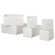 Stacked white SKUBB storage boxes, rectangular, fabric with zip and mesh tops.