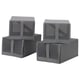 Four grey fabric boxes with mesh tops, handles, and zippers, stacked neatly in a compact, rectangular arrangement.