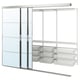 Modern white wardrobe with mirror doors and mesh drawers, minimalist design.