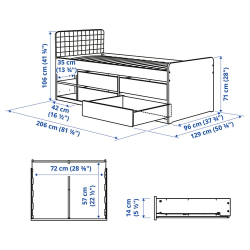SLÄKT Bed frame with storage, incl headboard/Vissle beige, 90x200 cm