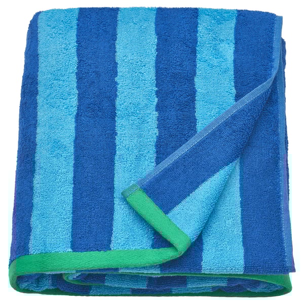SLÅNHÖSTMAL striped blue-green towel, folded.