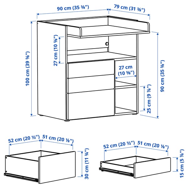 Illustration with measurements for the product: SMÅSTAD.