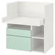 An ikea smaastad white desk with green drawers. Its modern, rectangular, and has multiple storage sections.