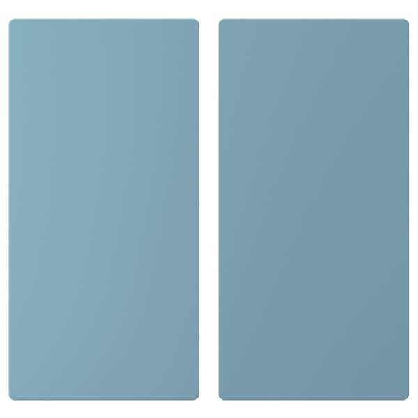 Two identical light blue rectangular panels, smooth and evenly coloured, likely part of a childrens storage solution.