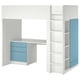SMÅSTAD loft bed: white, blue accents, combining desk, storage, and sleeves.