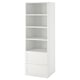 A white SMÅSTAD bookcase with open shelves and drawers, designed for space-saving storage.