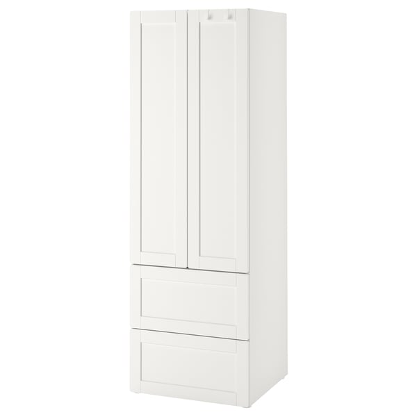 SMÅSTAD white wardrobe, tall with drawers, soft-close doors.