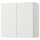 White storage cabinet, modern minimalist design, rectangular shape, with soft-close doors.