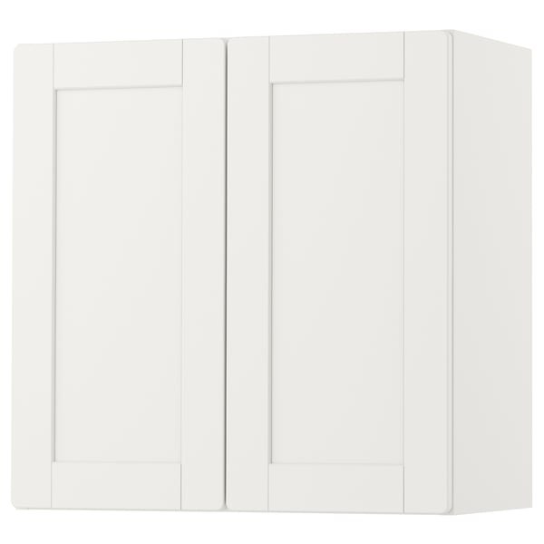 A white SMÅSTAD wall cabinet, rectangular in shape with two doors, providing storage space.