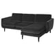 SMEDSTORP dark grey velvet l-shape sofa, modern design with clean lines, high legs, and cushioned seats.