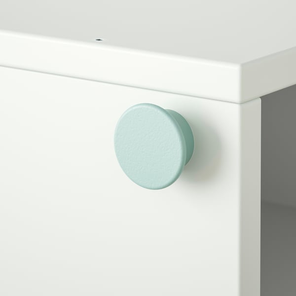 White cabinet, blue handle.