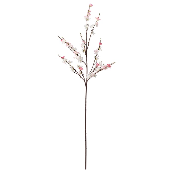 The SMYCKA artificial flower, a lifelike plastic bloom in shades of pink and white, with a flexible steel-wired stem, perfect for home decor.