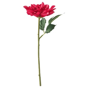 SMYCKA fake flower, bright pink dahlia, green leaves, plastic, life-like.