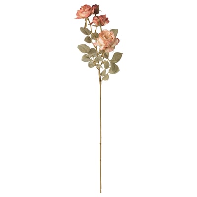 A lifelike artificial rose spray, handcrafted with soft pink flowers and green leaves on a bendable stem for versatile placement.