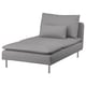 SÖDERHAMN grey chaise lounge, modern design with smooth fabric, polished metal legs, back pillow, cosy and stylish.