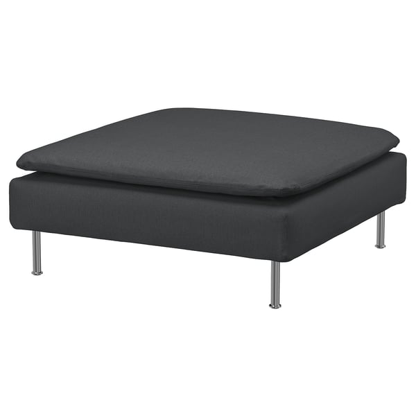 SÖDERHAMN footstool: dark grey, square, upholstered with chrome legs.