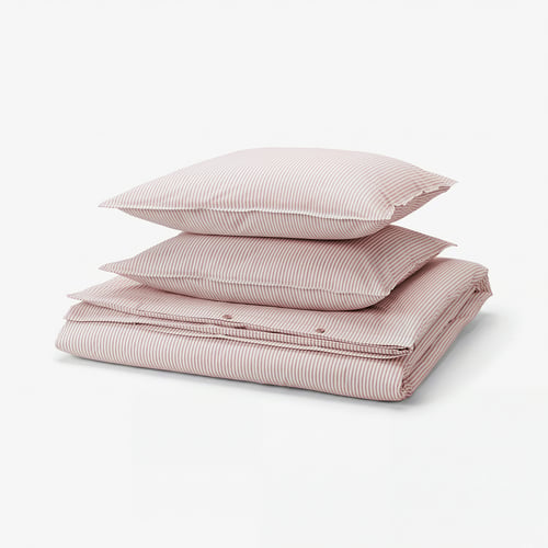 SOLFIBBLA Duvet cover and 2 pillowcases, white red/stripe, 200x200/50x60 cm