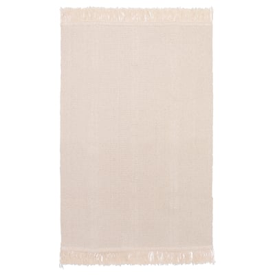 A cream-colored SORTSÖ cotton rug with fringe on both ends.