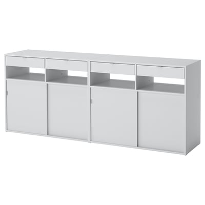 A white SPIKSMED storage unit with multiple compartments and sliding doors, perfect for organizing items.