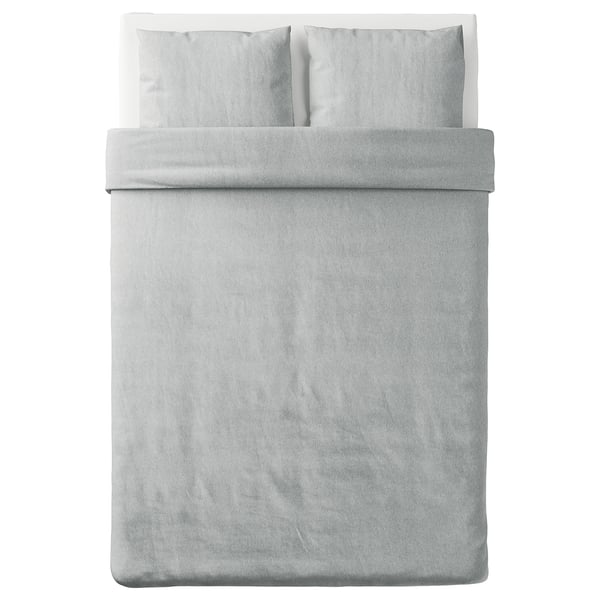 SPJUTVIAL grey bedding set, soft jersey cotton, rectangular shape, two pillows.