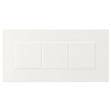 This image displays a set of white STENSUND cabinet fronts. These have framed, grooved panels for a crafted look and are lacquered for durability.
