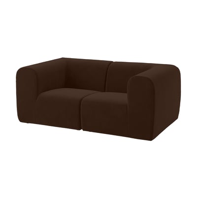 Dark brown, modern, compact sofa with rounded shapes, deep seat, and sleek design.