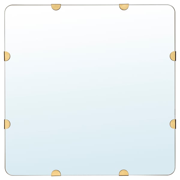 STOCKHOLM 2025 square mirror: golden fittings, oak frame, clear glass, four corners.