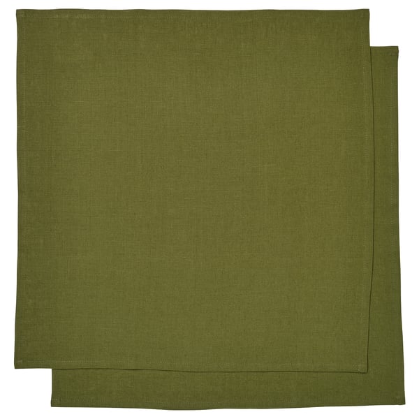 Two green rectangular linen napkins, neatly folded, part of the STOCKHOLM 2025 collection.
