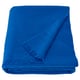 Bright blue wool blanket folded neatly, soft feel, rectangular shape, clean lines, scandinavian design.