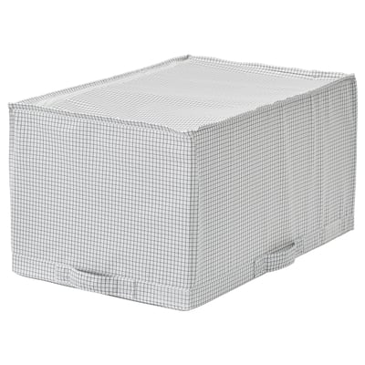 STUK mesh storage box, rectangular, light grey, fabric covered, air vents, handles for easy carrying.