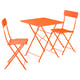 Bright orange foldable patio furniture set, including table and two chairs. Modern design, durable powder-coated steel.