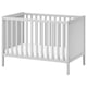White ikea SUNDVIK baby crib with slatted sides and base, in minimalist modern design.