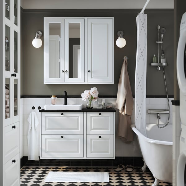 TÄNNFORSEN / ORRSJÖN Wash-stand/wash-basin, white/black marble effect, 102x49x71 cm