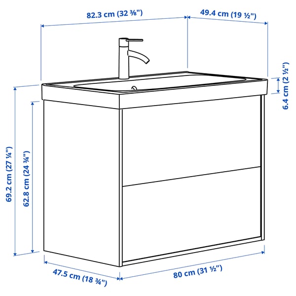 Illustration with measurements for the product: TÄNNFORSEN.