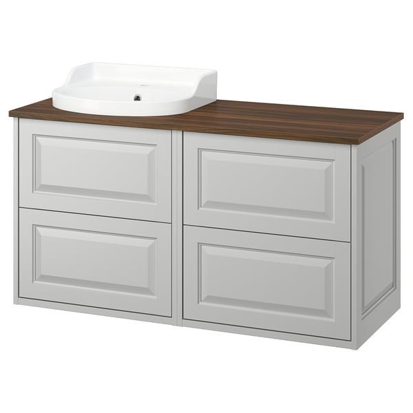 TÄNNFORSEN / RUTSJÖN Wash-stand/wash-basin, light grey/brown walnut effect, 122x49x76 cm