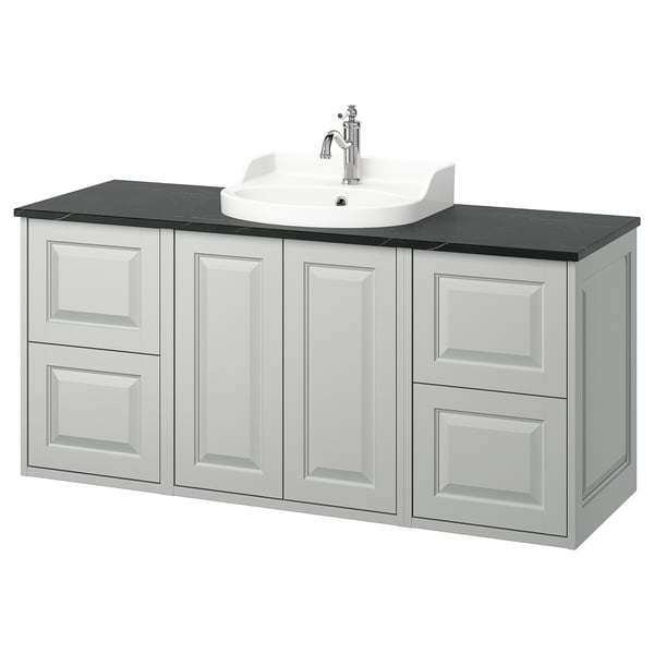 White TÄNNFORSEN bathroom vanity with sink and storage, wall-mounted.