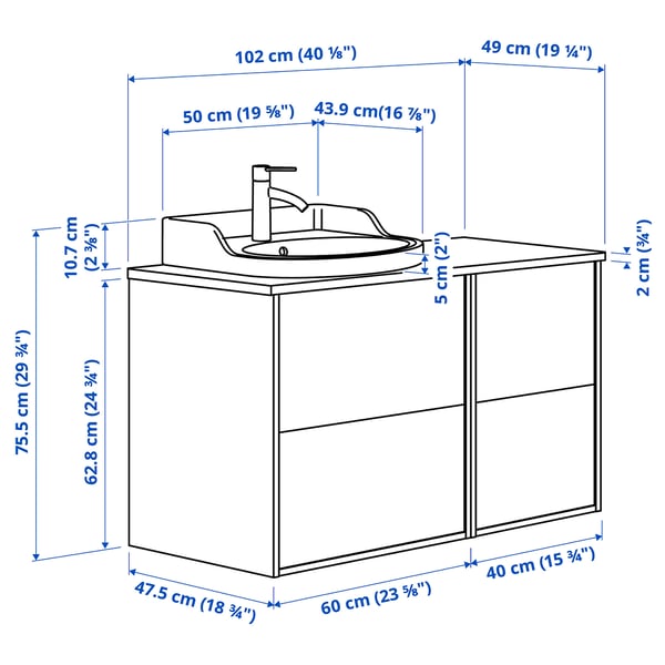 Illustration with measurements for the product: TÄNNFORSEN.