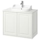 White TÄNNFORSEN vanity, classic design with bevelled edges, ceramic sink, chrome faucet.